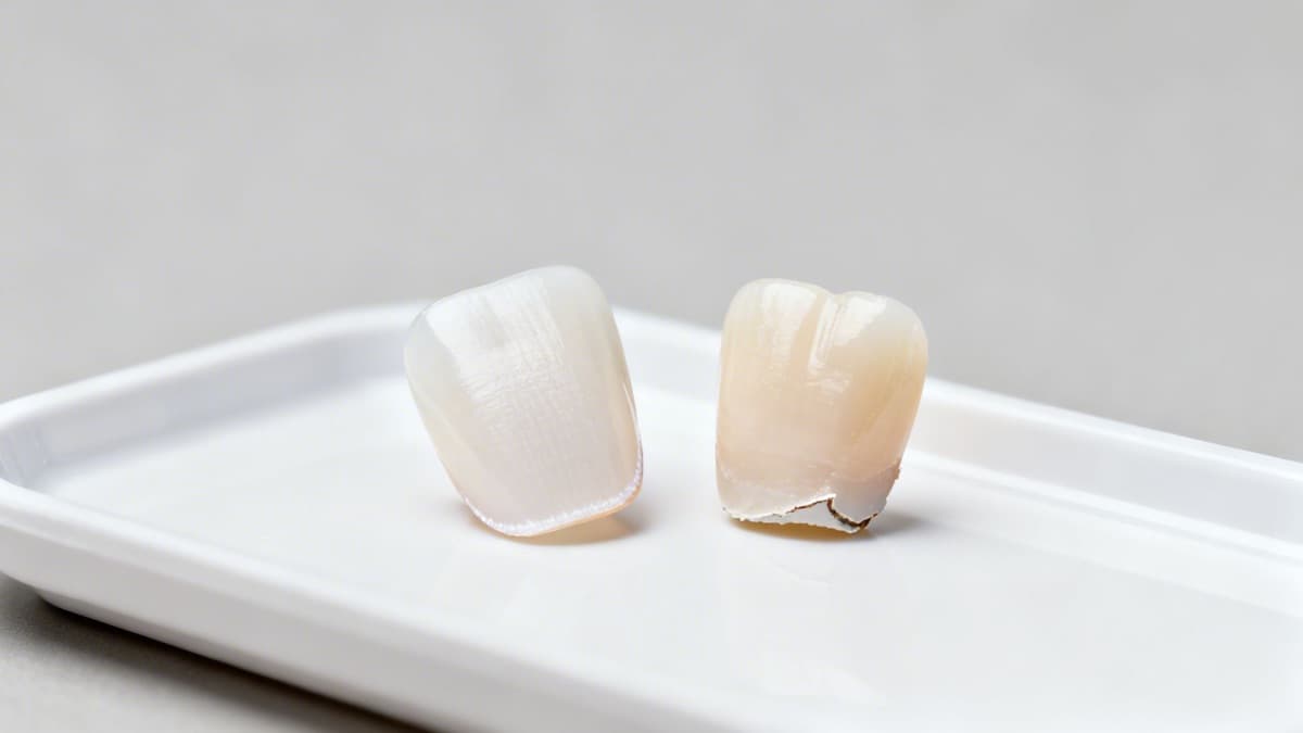 Fațete dentare Bacău — fațetă ceramică e.max alături de fațetă compozit pentru comparație directă la Chromatic Dental